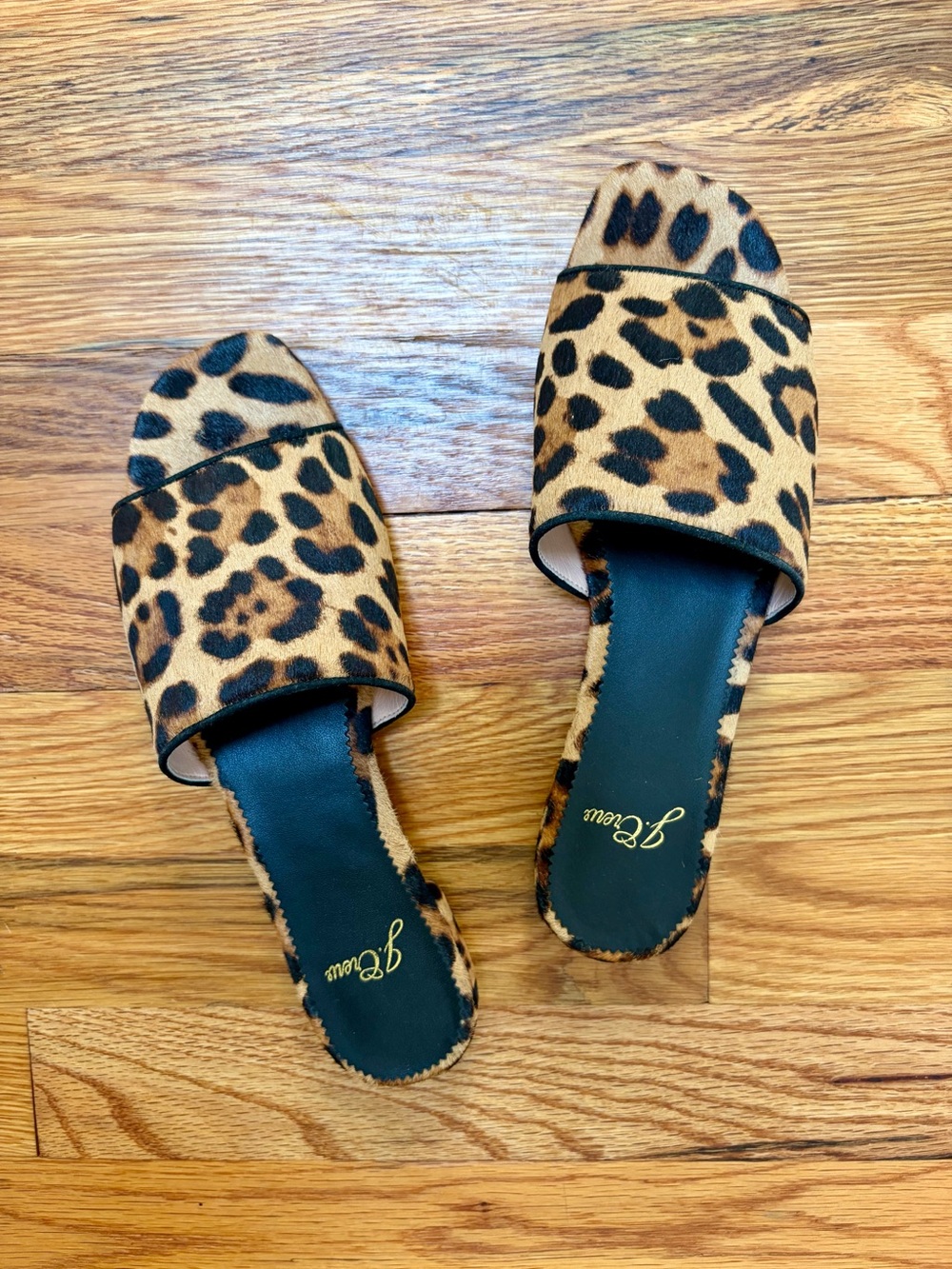 J. Crew Leopard Print Calfskin Slide Sandals